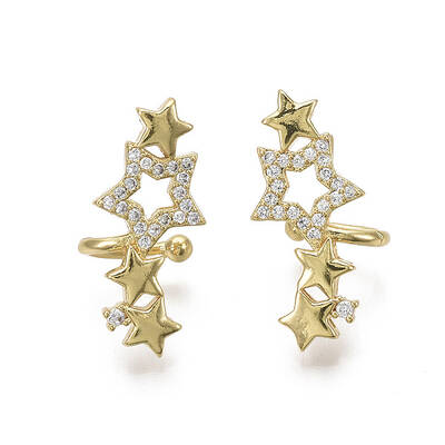 Brass Micro Pave Clear Cubic Zirconia Cuff Earrings
