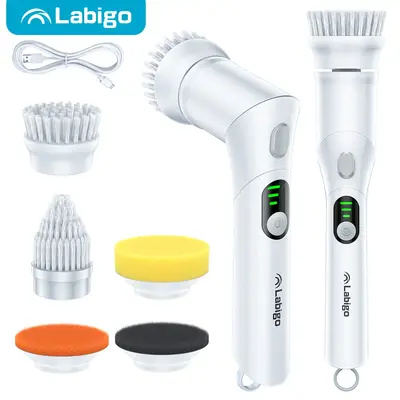 LABIGO Electric Spin Rechargeable Bathroom Shower for Cleaning Kitchen/Tub/Tile/Floor/Stove/Sink,Power Cordless with 5 Replac...