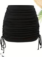 Women's Solid Drawstring Ruched Short Swim Skirt, Casual Plain Bodycon Swim Bottom for Summer, Fashion Women's Swimwear for B...
