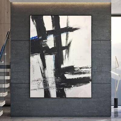 Black And White Wall Art Large Original Abstract Painting Lots Texture Abstract Franz Kline style | EMOTIONAL OUTBURST