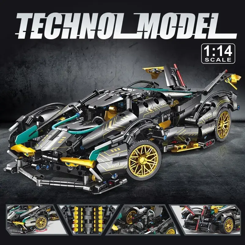 Pullback V12 Sports Car Building Set 1012pcs Technical Building Blocks Hypercar Racing Super Car Model Assemble Speed Vehicle...