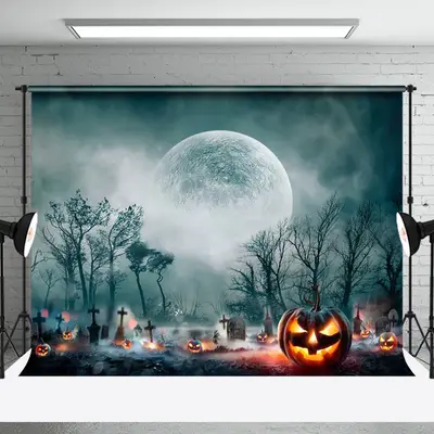 Pumpkin Tomb Under the Moonlight Forest Halloween Backdrop