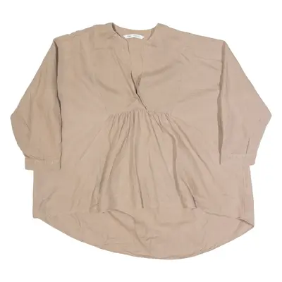 ZARA Womens Oversized Top Brown V-Neck 3/4 Sleeve M