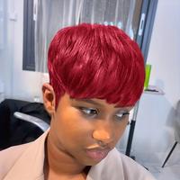 Elegant Pixie Cut Wig with Bangs for Women Virgin Peruvian Human Hair Straight Layered Short 180 Density Machine Madefor Dail...