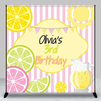 Kiwi Orange Juicy Stripe Custom 3rd Birthday Backdrop - Aperturee