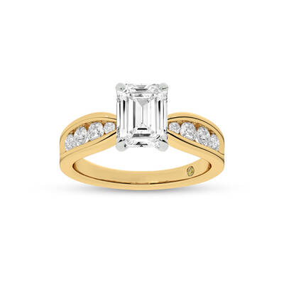 Verve Channel Set Bow Tied Shaped Emerald Cut Lab Diamond Engagement Ring | 14K Yellow Gold 1 1/2 CT. TW.