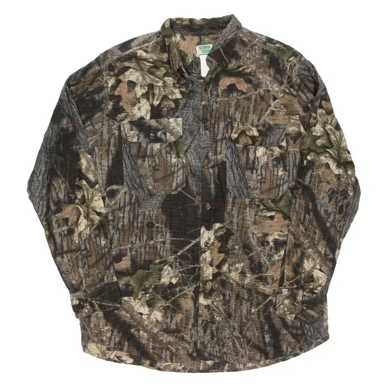 OZARK TRAIL Mens Flannel Shirt Green Camouflage Long Sleeve L