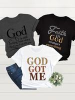 Women's Letter  Print Round Neck Tee, Casual Short Sleeve Crew Neck T-shirt for Daily Wear, Ladies Clothes for All Seasons