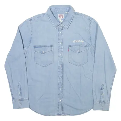 LEVI'S Customised Mens Plain Shirt Blue Cashmere Long Sleeve M