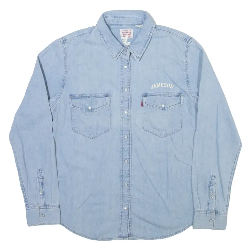 LEVI'S Customised Mens Plain Shirt Blue Cashmere Long Sleeve M