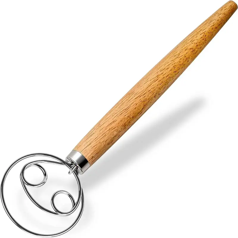 Egg Dough Whisk, 1 Count Stainless Steel 2-hole Design Dough Mixer, Manual Mixer With Wooden Handle, Baking Tools, Practical ...