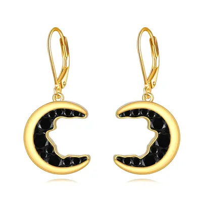 Sterling Silver with Yellow Gold Plated Cubic Zirconia Moon Lever-back Earrings