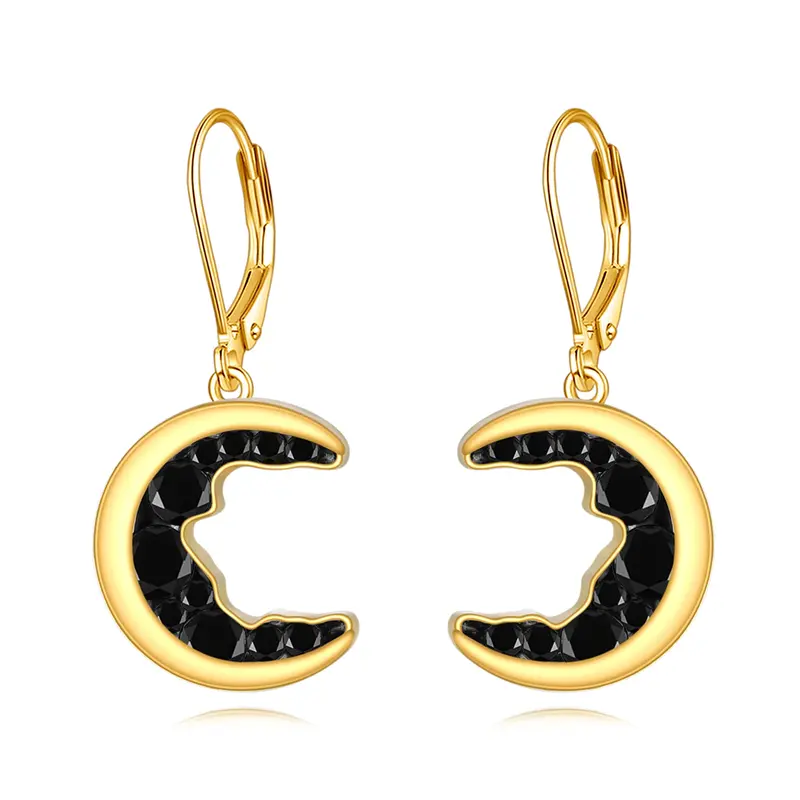 Sterling Silver with Yellow Gold Plated Cubic Zirconia Moon Lever-back Earrings