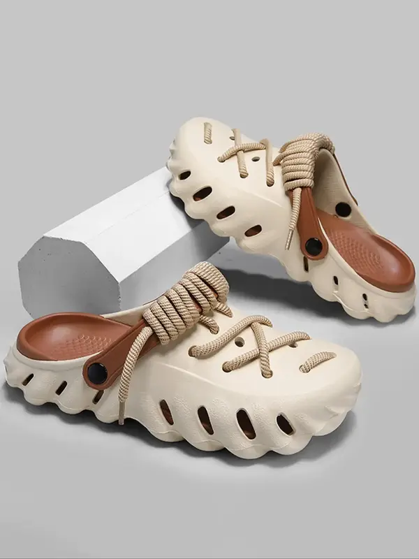 Unisex's Minimalist Casual Lace Up Clogs, Trendy Soft Non-slip Comfortable Clogs, Fashionable Shoes for Indoor & Outdoor Wear