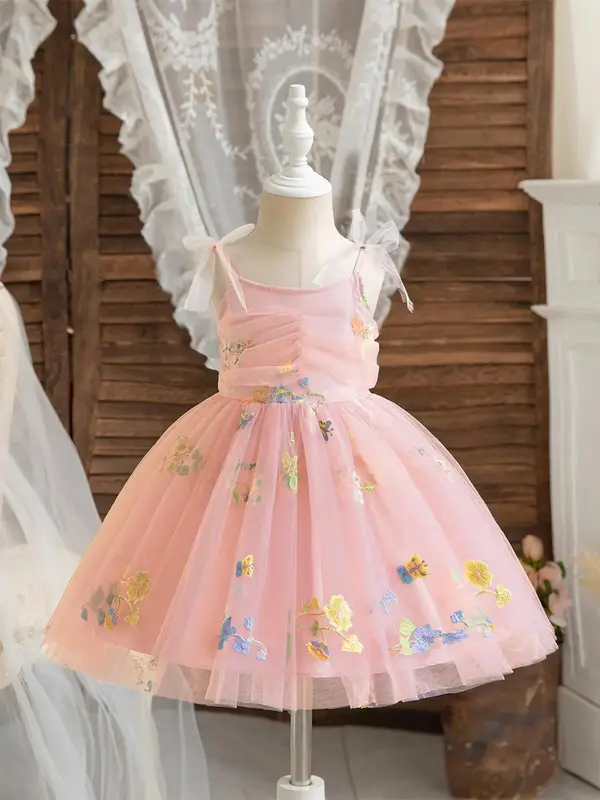 Toddler Girl's Floral Embroidery Cami Dress, Elegant Romantic Sleeveless A Line Dress for Party Holiday Wedding Guest, Kids ...