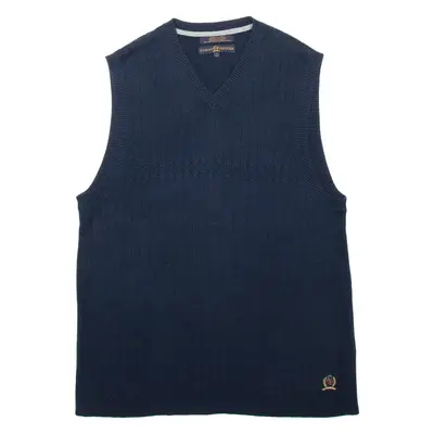 TOMMY HILFIGER Mens Jumper Blue V-Neck Cable Knit Sleeveless S