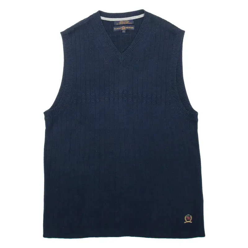 TOMMY HILFIGER Mens Jumper Blue V-Neck Cable Knit Sleeveless S