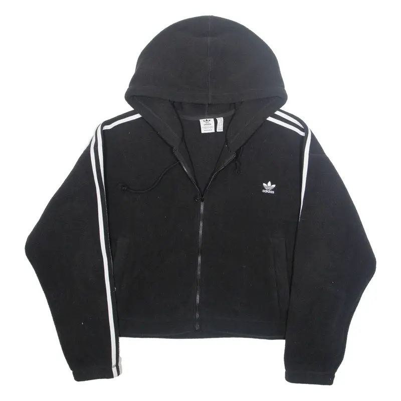 ADIDAS Cropped Womens Fleece Jacket Black Hooded XL