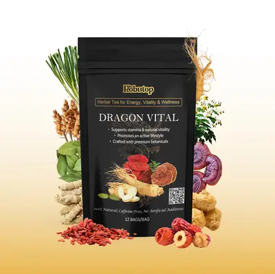 Dragon Vital Herbal Tea with Ginseng & Maca – Natural Energy & Endurance Support | Caffeine-Free Botanical Blend for Vitali...
