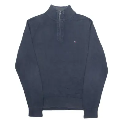 TOMMY HILFIGER Mens Jumper Blue 1/4 Zip Tight Knit S