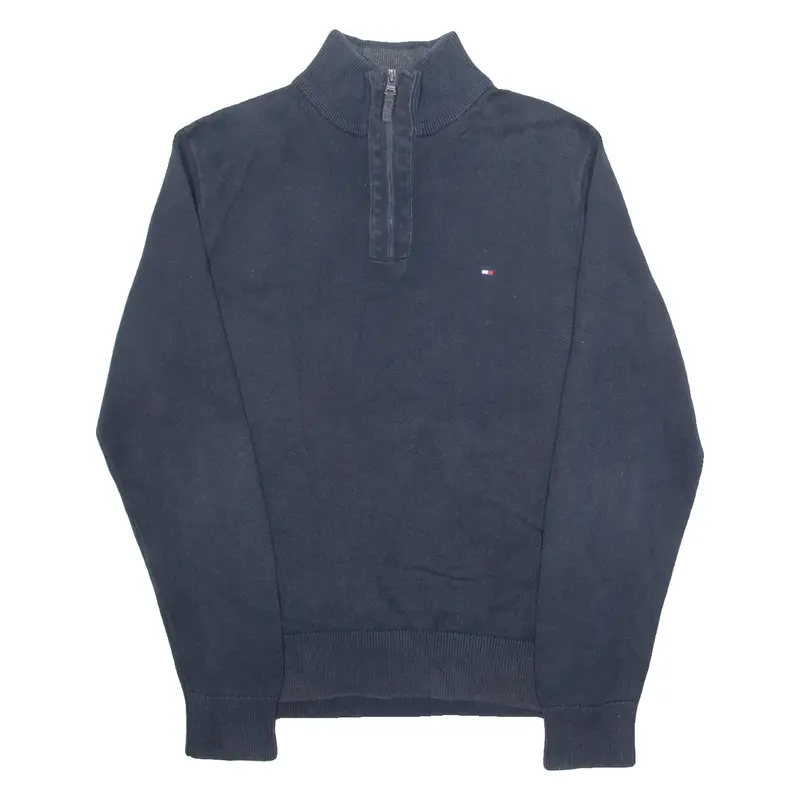 TOMMY HILFIGER Mens Jumper Blue 1/4 Zip Tight Knit S