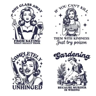 Housewife Funny Sarcastic Letter Pattern Vinyl Transfer for DIY Clothing, 4 Counts/set Funny Quotes T-shirt Sticker, DIY Sewi...