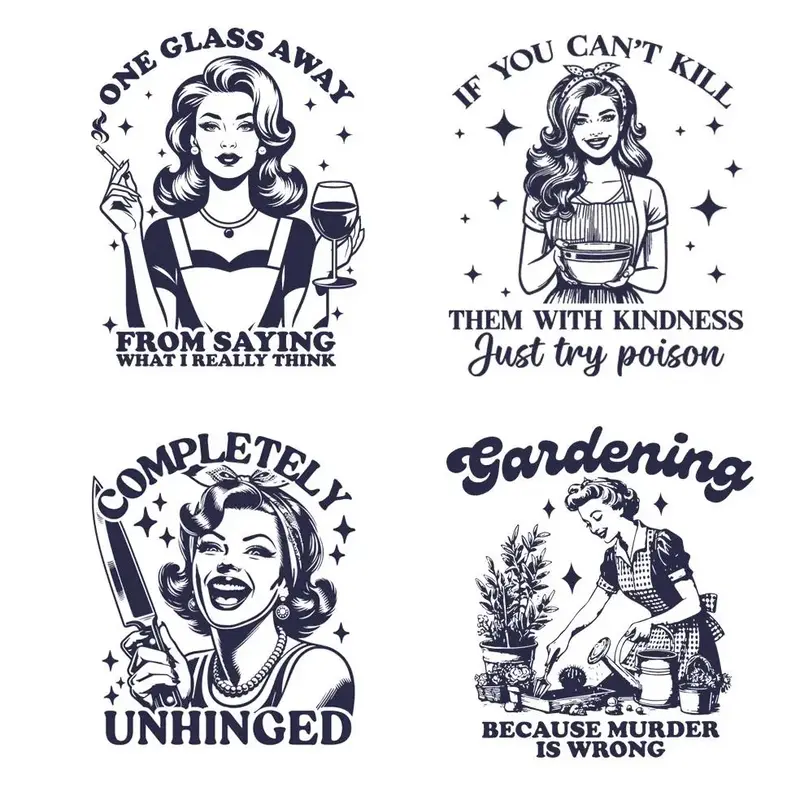 Housewife Funny Sarcastic Letter Pattern Vinyl Transfer for DIY Clothing, 4 Counts/set Funny Quotes T-shirt Sticker, DIY Sewi...