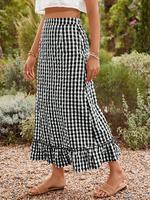 Women's Gingham Print Long Skirt, Chic Elegant Fashion Casual Skirt for Daily Outdoor Wear, Women Bottoms for Spring Fall