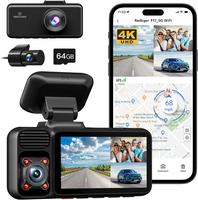 REDTIGER 4K 3 Channel Dash Cam, 5GHz WiFi Built-in GPS, 64GB Card, 2160P+1080P+1080P, Triple Car Camera, IR Night Vision, Par...