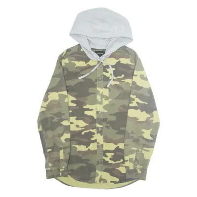 FACTORISE Hooded Mens Shirt Green Camouflage Long Sleeve M