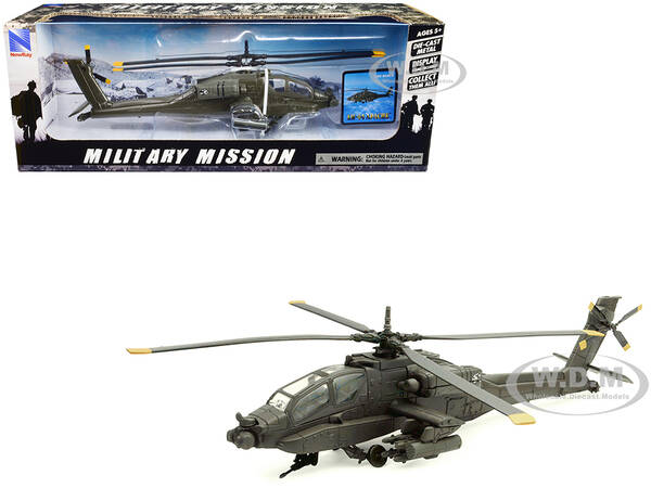 Boeing AH-64 Apache Attack Helicopter Olive Drab United States Army Military Mission Series 1/55 Diecast Model by New Ray