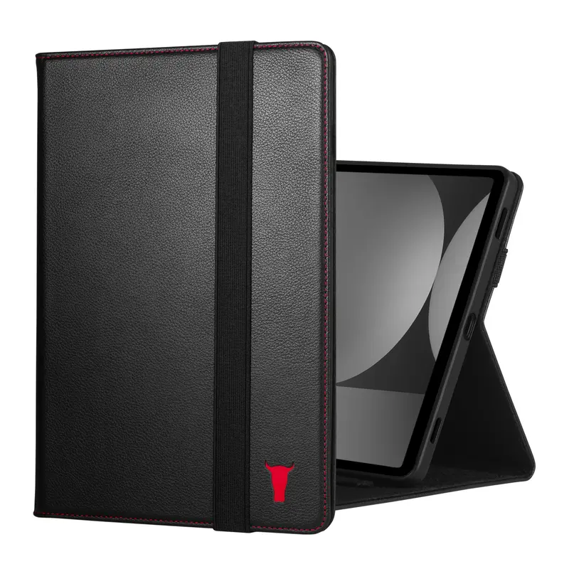 Samsung Galaxy Tab S9 Leather Case - Black with Red Detail