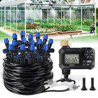 HIRALIY Greenhouse Mist Drip Irrigation Kit with Hose Timer, Quick Connector Automatic Garden Watering System with Sprinkler ...
