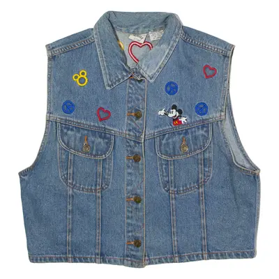 DISNEY Peace Love And Mickey Mouse Womens Denim Waistcoat Blue 90s USA XL
