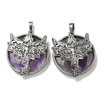 Natural Amethyst Flat Round Pendants