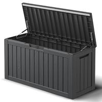 LHBCRAFT 80-gallon outdoor deck storage box waterproof Side Handles Lockable Lid Hydraulic Lifting Rod Wood-Look Crash Barrie...