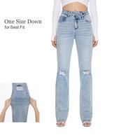 【Plus Size】CANANA Women High Rise Stretch Bootcut Ripped Wide Leg Jeans- Light Wash | Women's Underwear Street Wear Flare...