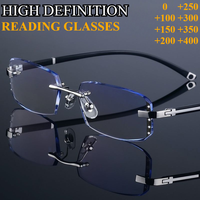 1 Pair TR90 Luxury -Cut Photochromic Reading Glasses +2.50 Strength, Rimless Business Eyewear for Men & Women, Presbyopia Cor...