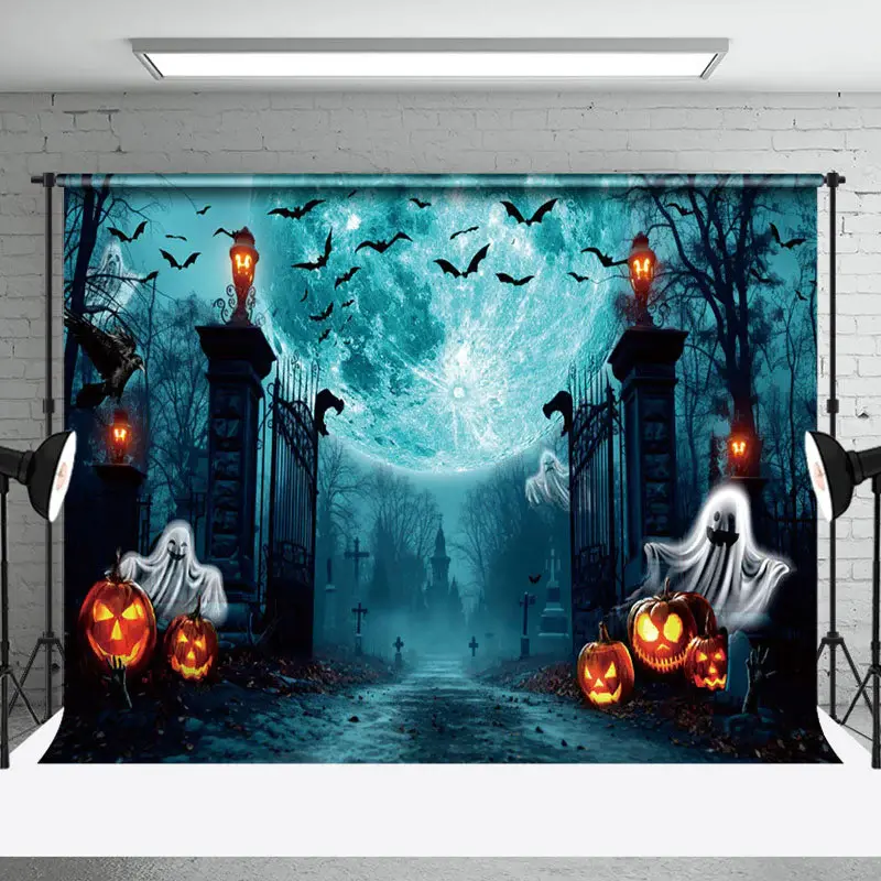 Ghost Manor Horror Solemn Scary Cemetery Halloween Backdrop