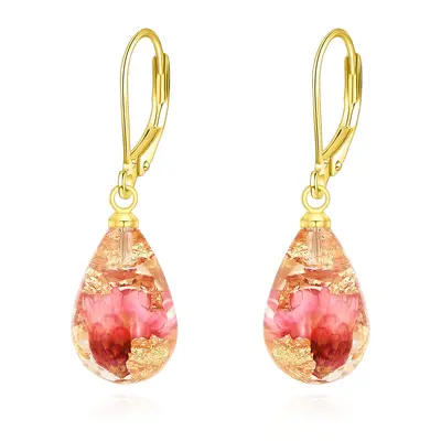 Sterling Silver with Yellow Gold Plated Red Eternity Flower Drop Earrings