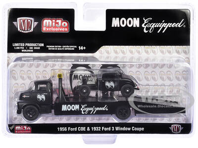 1956 Ford COE Ramp Truck Matt Black and 1932 Ford 3 Window Coupe Matt Black \