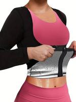 Women's Solid Long Sleeve Zip Up Sauna Top, Open Bust Tummy Control Training Sports Shaperwear Top, Compression Top, Training...