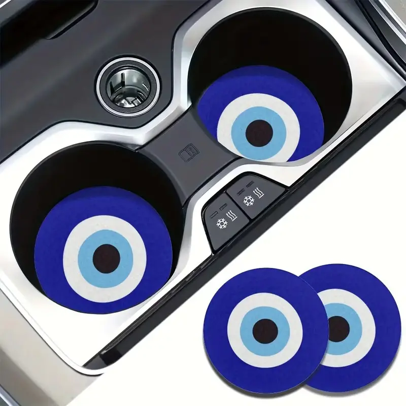 Evil Eye Pattern Car Coasters, Water-absorbent Car Cup Coaster, Stylish Car Interior Accessories for Women, Anti-slip Car Coa...