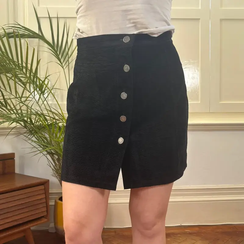 Unbranded Mini Skirt - 28W UK 8 Black Cotton Blend