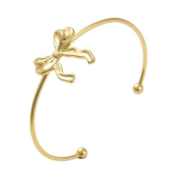 304 Stainless Steel Bowknot Cuff Bangles for Women