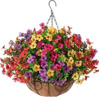 Artificial Faux Hanging Plants Flowers Basket for Summer Outdoor Outside Decoration, Fake Silk UV Sun Resistant Look Real Col...