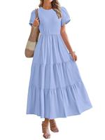 BTFBM Women Casual Summer Dresses 2025 Crewneck Flutter Short Sleeve Elastic Waist Aline Tiered Flowy Maxi Dress with Pockets...