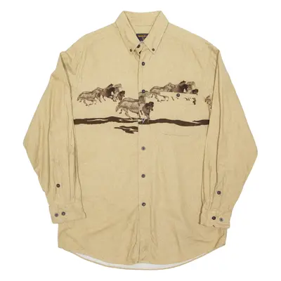 WOOLRICH Mens Flannel Shirt Beige Animal Print Long Sleeve L