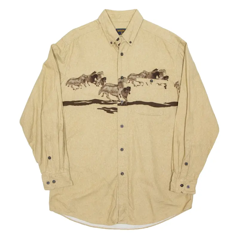 WOOLRICH Mens Flannel Shirt Beige Animal Print Long Sleeve L