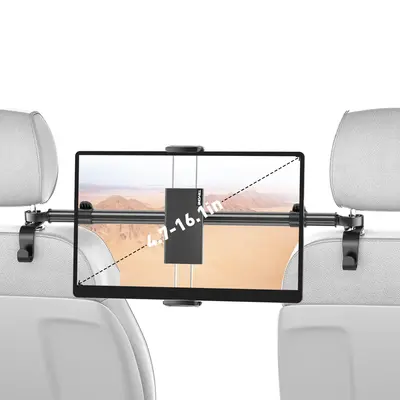 Tryone Car Headrest Tablet Holder, Adjustable, Ultra-Sturdy Rear Seat Child iPad Holder. The clamp's maximum width is 10.8 in...